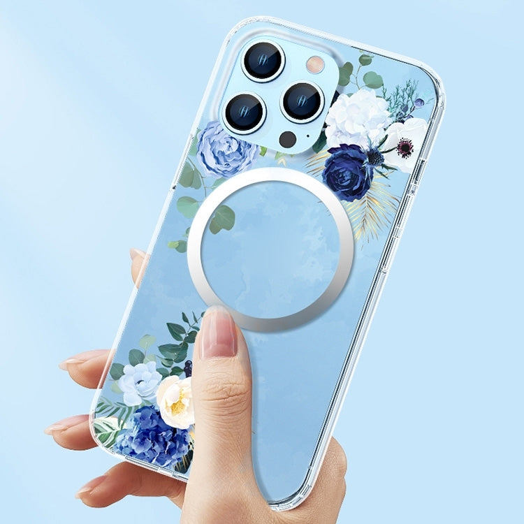 For iPhone 14 Plus Flower Frosted MagSafe Phone Case (Gypsophila)