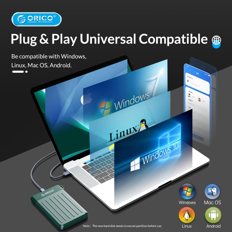 ORICO M25U3-GR 2.5 inch USB 3.0 Micro-B Hard Drive Enclosure(Green)