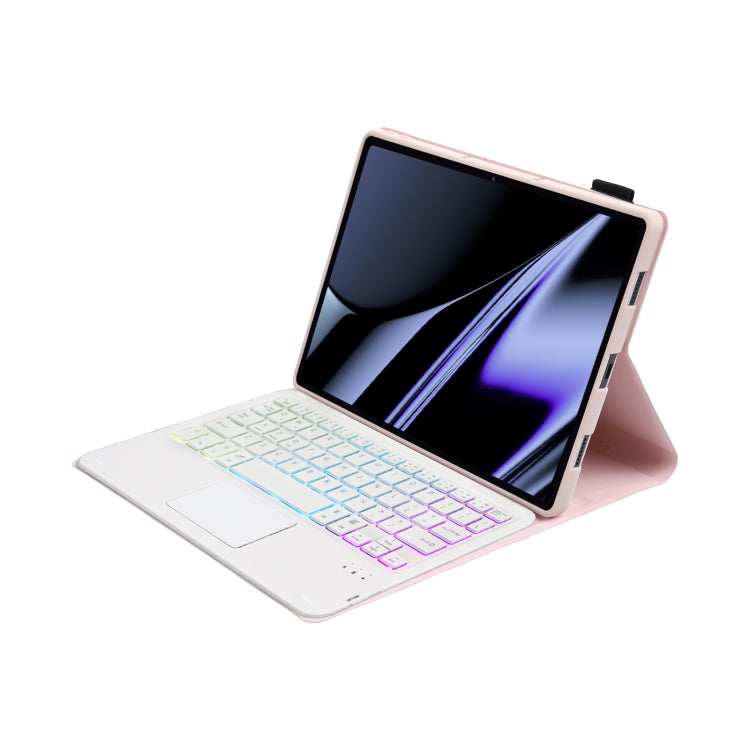OP11-AS Lambskin Texture Ultra-thin Bluetooth Keyboard Leather Case with Touchpad & Backlight For OPPO Pad 11 inch(Pink)