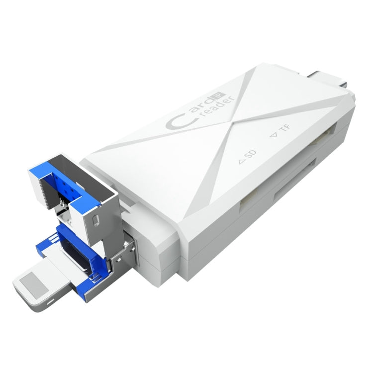 ADS-218 8 Pin+USB+Type-C Multi-function Card Reader(White) - by PMC Jewellery | Online Shopping South Africa | PMC Jewellery | Buy Now Pay Later Mobicred