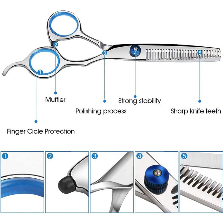 7pcs / Set Professional Hair Cutting Thinning Scissor Hairdressing Flat Shear Scissors Kit(Blue)