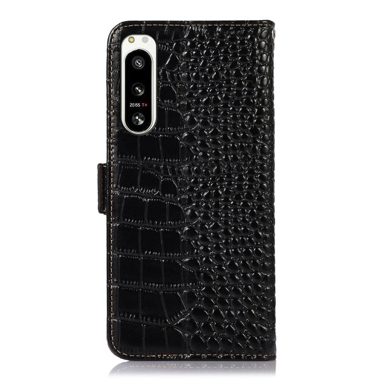 For Sony Xperia 5 IV Crocodile Top Layer Cowhide Leather Phone Case(Black)