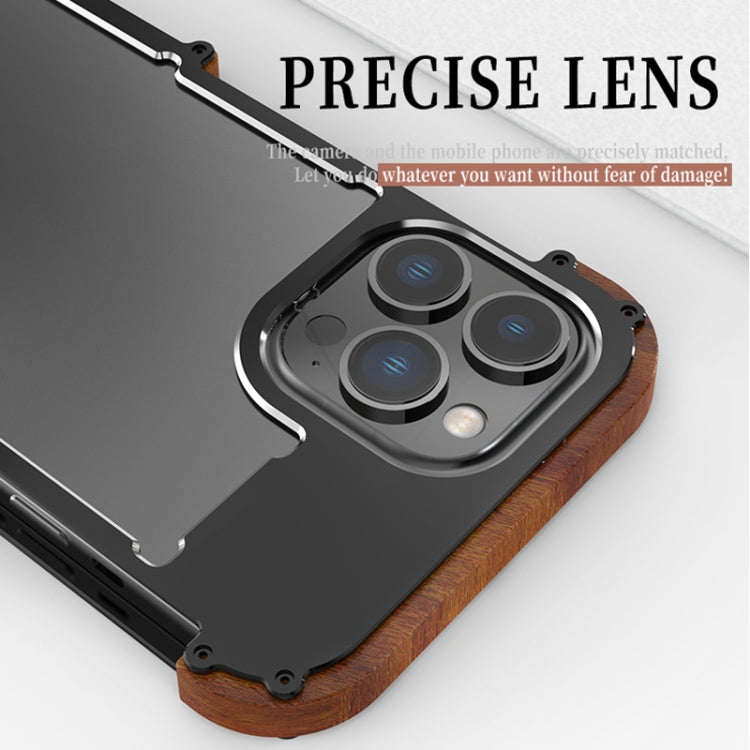 For iPhone 14 R-JUST Ironwood Generation Metal + Wood Phone Case