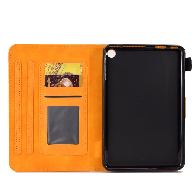 For Amazon Kindle Fire 7 2022 Embossed Smile Flip Tablet Leather Case(Khaki)