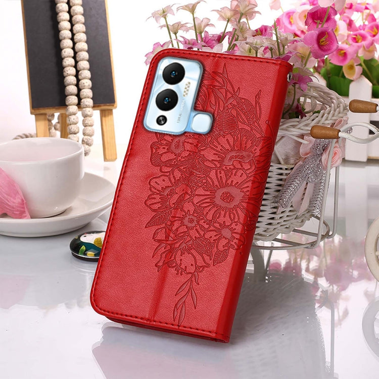 For Infinix Hot 12 Play/Hot 12 Play NFC X6816C Embossed Butterfly Flip Leather Phone Case(Red) - Infinix Cases by PMC TechLife | Online Shopping South Africa | PMC TechLife