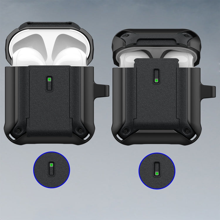 For AirPods 1 / 2 Sliding Buckle Wireless Earphone Protective Case with Hook(Black Yellow)