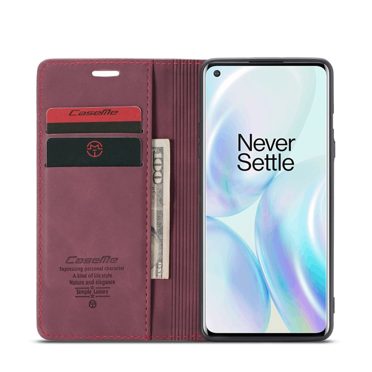 For OnePlus 8 CaseMe Multifunctional Horizontal Flip Leather Case, with Card Slot & Holder & Wallet(Wine Red)