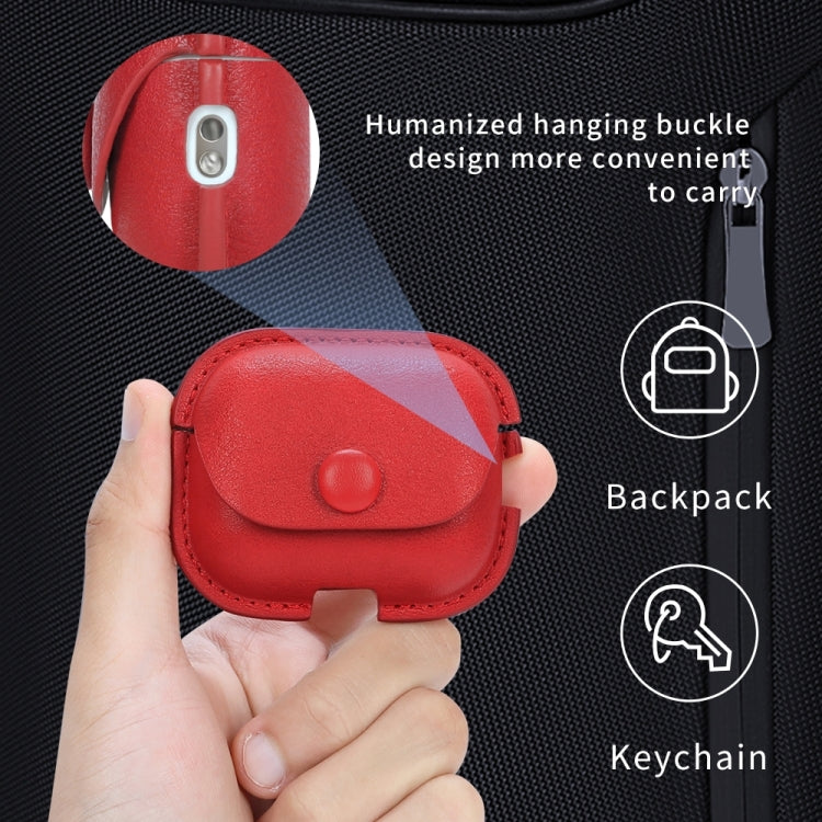 For AirPods Pro 2 Litchi Texture PU Leather Earphone Protective Case with Hook(Red) - For AirPods Pro 2 by PMC Jewellery | Online Shopping South Africa | PMC Jewellery | Buy Now Pay Later Mobicred