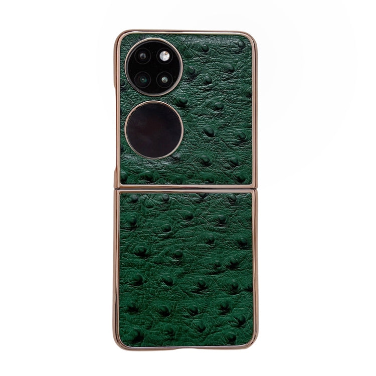 For Huawei P50 Pocket Genuine Leather Ostrich Texture Nano Plating Phone Case(Green)