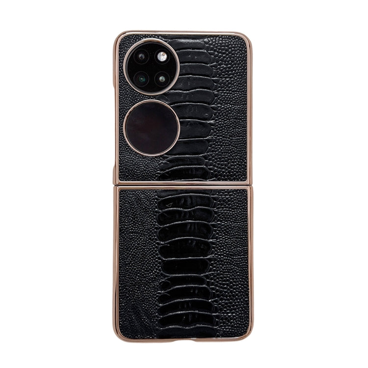 For Huawei P50 Pocket Genuine Leather Weilai Series Nano Plating Phone Case(Black)