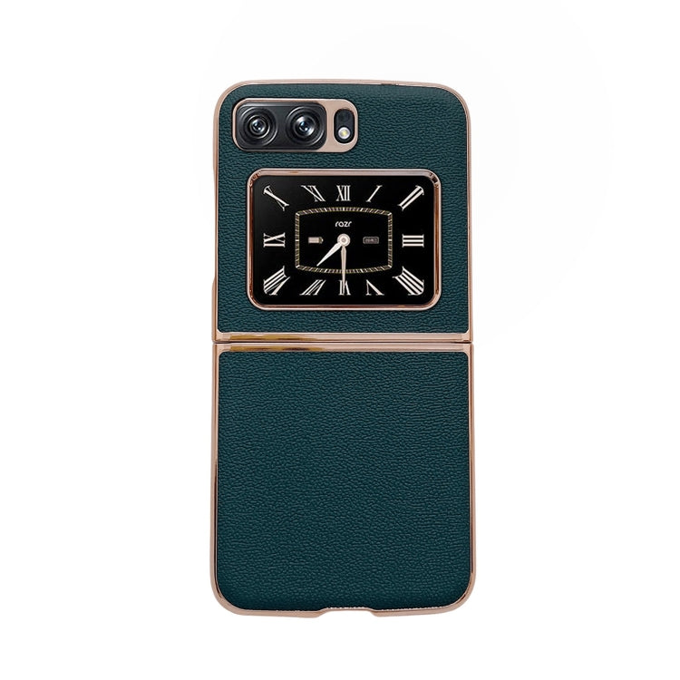 For Motorola Moto Razr 2022 Genuine Leather Luolai Series Nano Plating Phone Case(Dark Green)