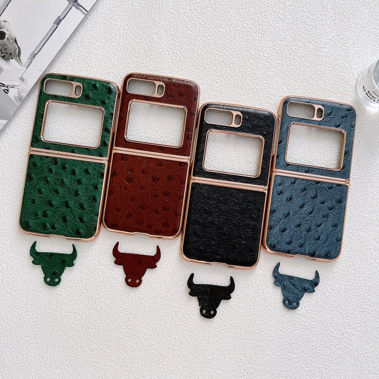 For Motorola Moto Razr 2022 Genuine Leather Ostrich Texture Nano Plating Phone Case(Black) - free shipping - PMC TechLife - Order now!