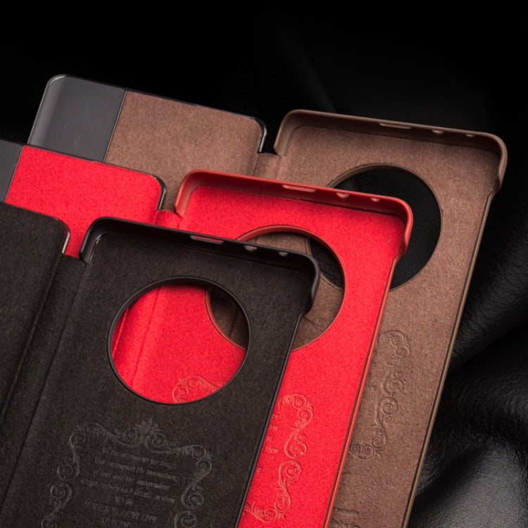 For Huawei Mate 50 QIALINO Genuine Leather Side Window View Smart Phone Case(Black) - Huawei Cases by QIALINO | Online Shopping South Africa | PMC Jewellery | Buy Now Pay Later Mobicred
