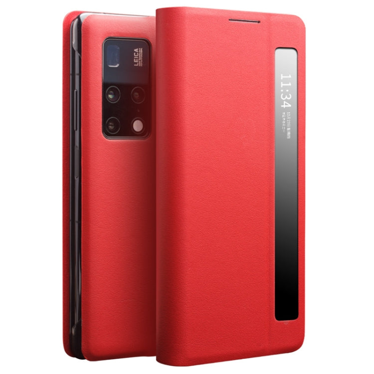 For Huawei Mate X2 QIALINO Genuine Leather Side Window View Smart Phone Case(Red) - free shipping - PMC Jewellery - Order now!