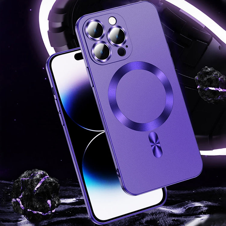 For iPhone 14 Plus Liquid Lens Protector Magsafe Phone Case(Dark Purple)