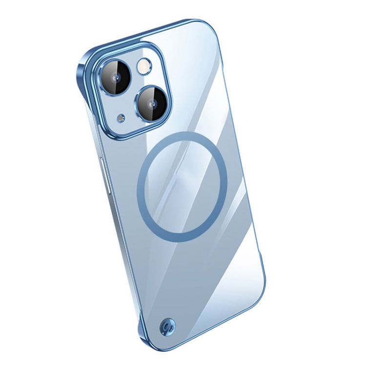 For iPhone 14 Plus Electroplating Frameless Magsafe Magnetic PC Phone Case(Sierra Blue)