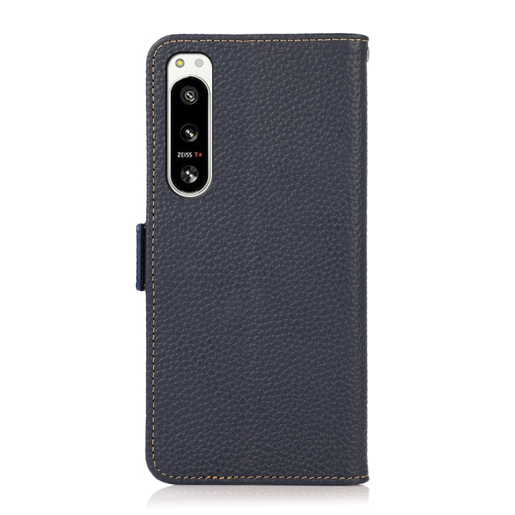 For Sony Xperia 5 IV KHAZNEH Side-Magnetic Litchi Genuine Leather RFID Case(Blue)