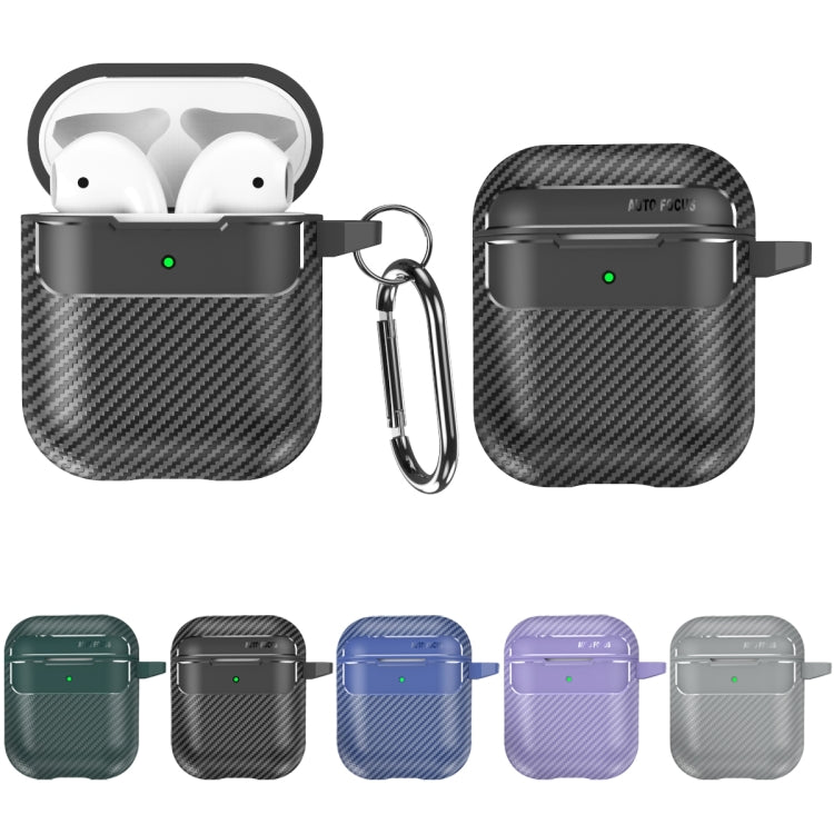 For AirPods 1 / 2 Carbon Fiber Texture Anti-fall Earphone Protective Case(Purple)