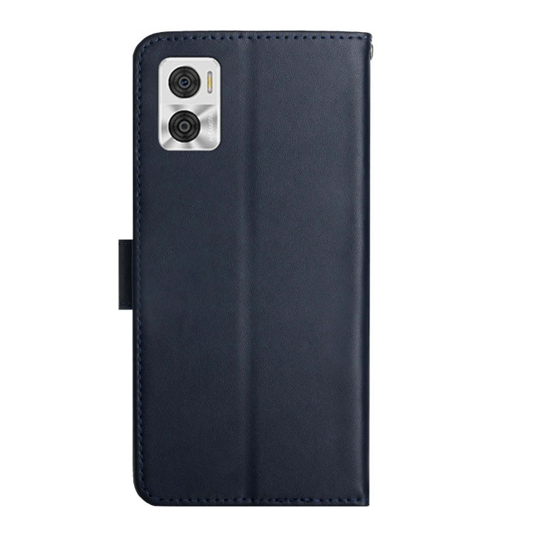 For Motorola Moto E22 4G Genuine Leather Fingerprint-proof Flip Phone Case(Blue)
