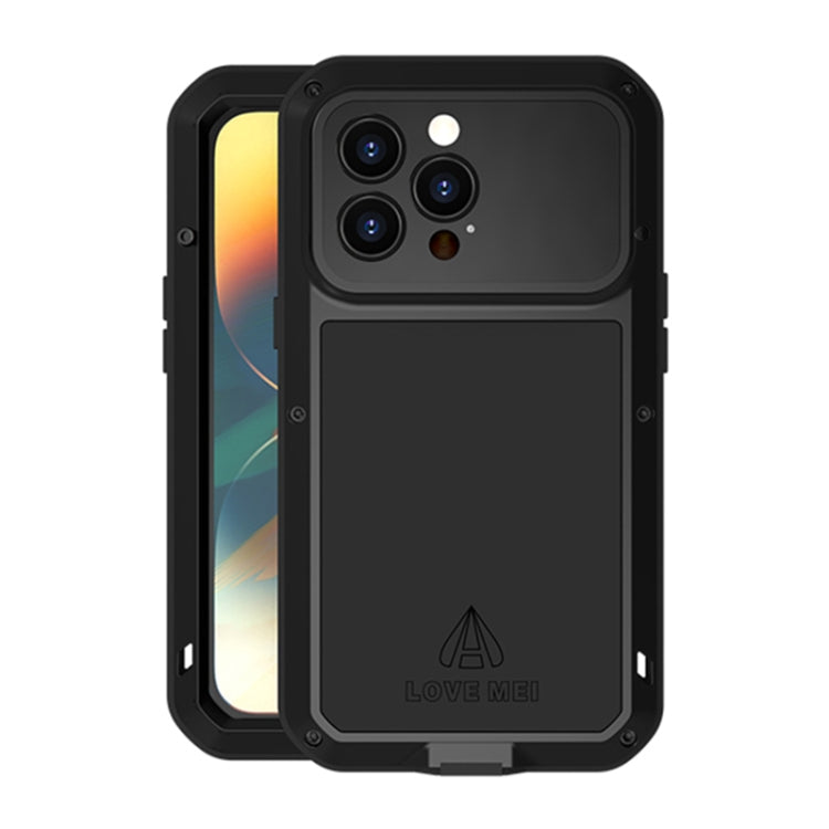 For iPhone 14 Pro LOVE MEI Metal Shockproof Life Water-resistant Dustproof Phone Case(Black)