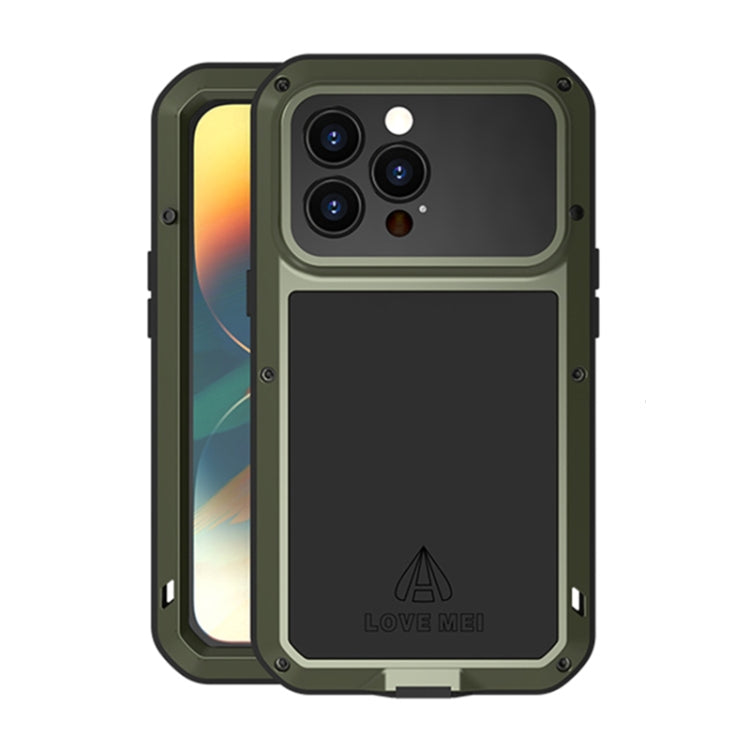 For iPhone 14 Pro LOVE MEI Metal Shockproof Life Water-resistant Dustproof Phone Case(Army Green)