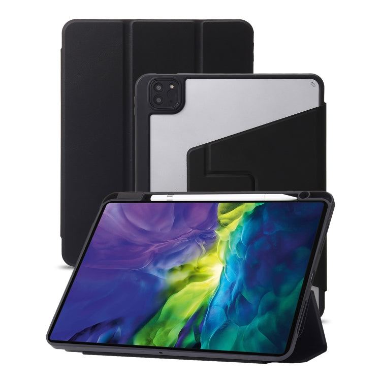For iPad Air 13 2025 / 2024 / Pro 12.9 2022 3-Fold 360 Rotation Acrylic Leather Smart Tablet Case(Black)