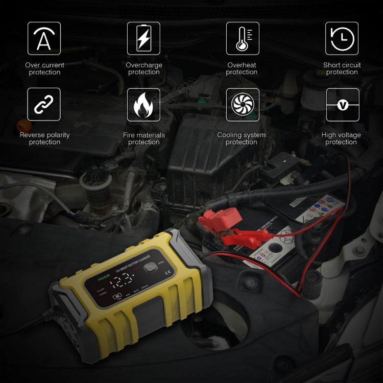 FOXSUR 6A 12V Motorcycle / Car Smart Battery Charger, Plug Type:UK Plug(Yellow) - free shipping - PMC TechLife - Order now!