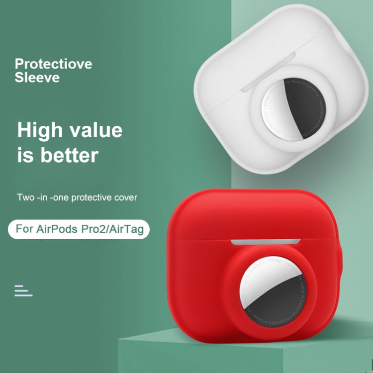 For AirPods Pro 2 / AirTag 2 in 1 Shockproof Full Coverage Silicone Protective Case(Fluorescent Pink)