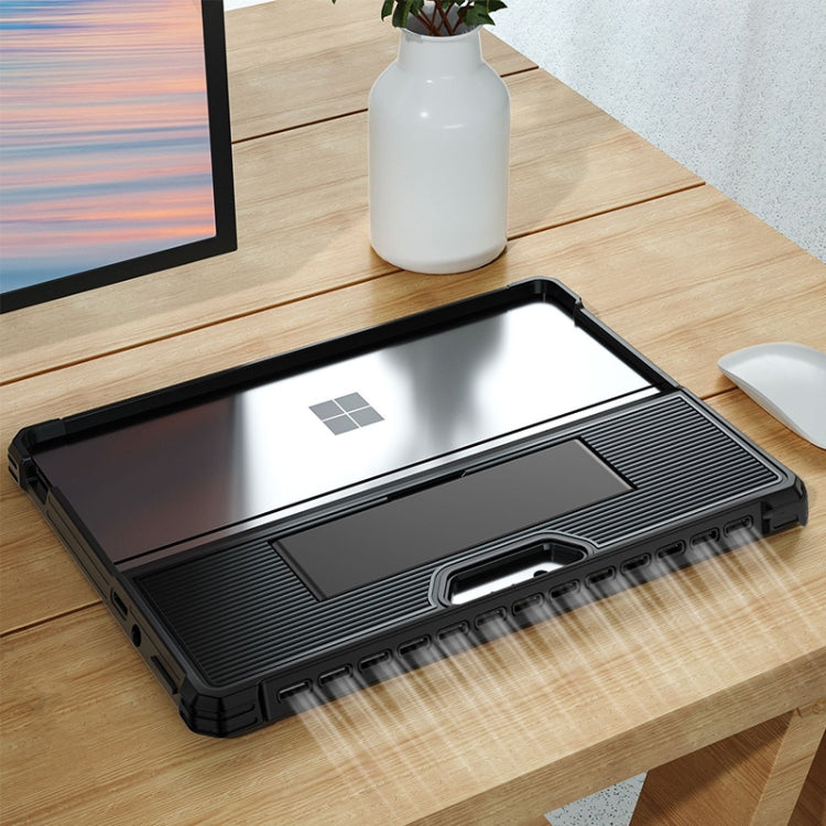 For Microsoft Surface Pro 9 Striped Hollow Tablet Case with Holder Cover and Shoulder Strap(Black) - Others by PMC TechLife | Online Shopping South Africa | PMC TechLife | Buy Now Pay Later Mobicred