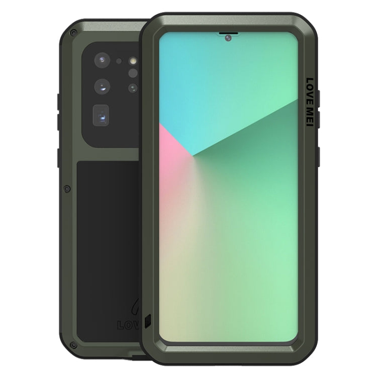 For Galaxy S20 Ultra LOVE MEI Metal Shockproof Water-resistant Dustproof Protective Case(Army Green)