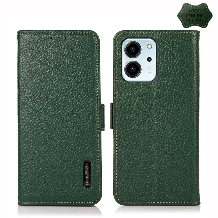 For Honor 80 SE KHAZNEH Side-Magnetic Litchi Genuine Leather RFID Phone Case(Green)