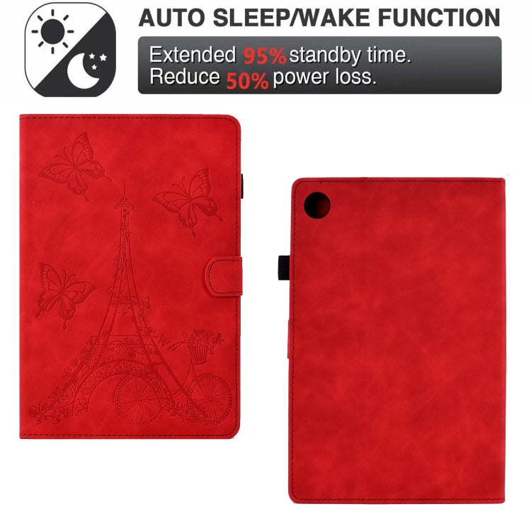 For Lenovo M10 Plus Tower Embossed Leather Smart Tablet Case(Red) - Lenovo by PMC TechLife | Online Shopping South Africa | PMC TechLife | Buy Now Pay Later Mobicred