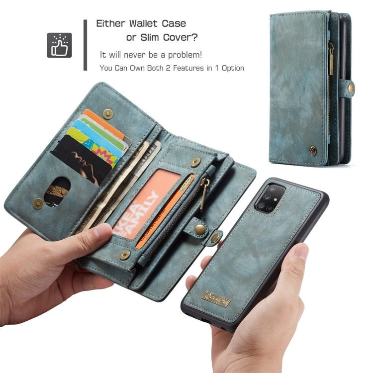For Galaxy A51 4G CaseMe-008 Detachable Multifunctional Horizontal Flip Leather Case with Card Slot & Holder & Zipper Wallet & Photo Frame(Blue)