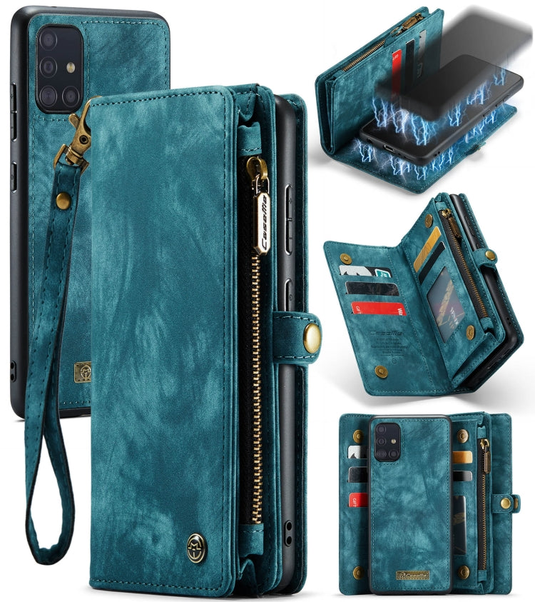 For Galaxy A71 4G CaseMe-008 Detachable Multifunctional Horizontal Flip Leather Case with Card Slot & Holder & Zipper Wallet & Photo Frame(Blue)