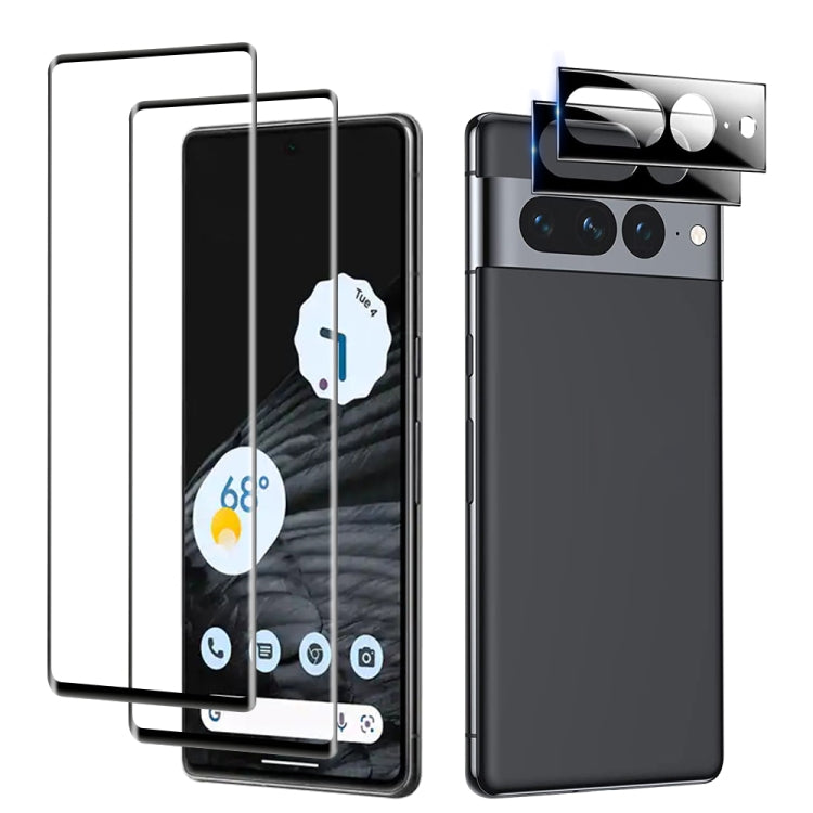 For Google Pixel 7 Pro 2pcs Full Glue Tempered Glass Full Film with 2pcs Aluminum Lens Film Set