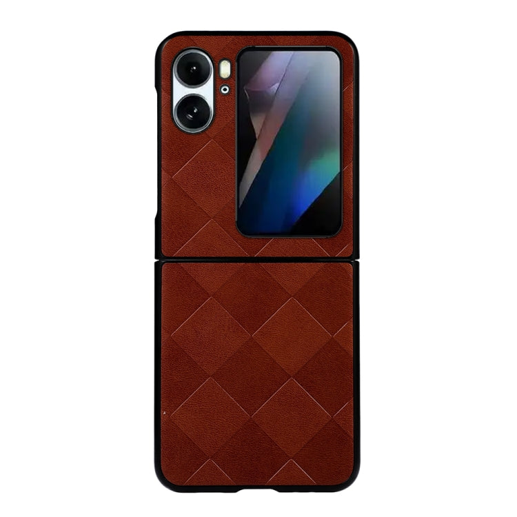 For OPPO Find N2 Flip Weave Plaid PU Phone Case(Brown)