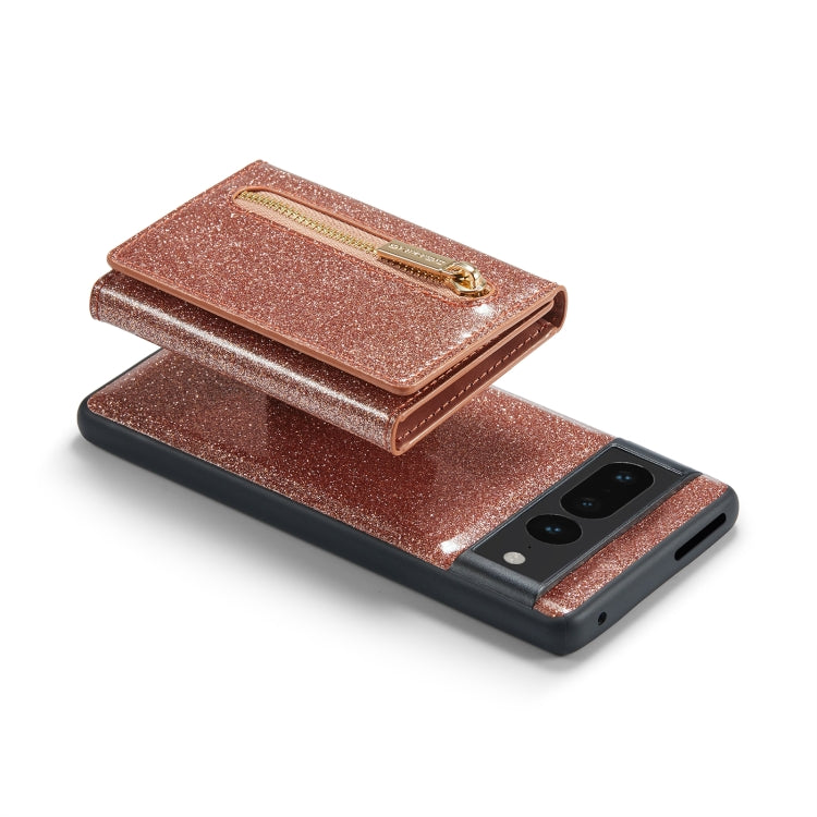 For Google Pixel 7 Pro DG.MING M3 Series Glitter Powder Card Bag Leather Case(Rose Gold) - Google Cases by DG.MING | Online Shopping South Africa | PMC TechLife | Buy Now Pay Later Mobicred