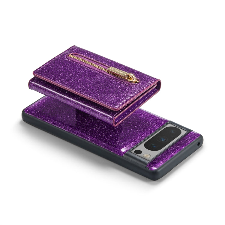 For Google Pixel 8 Pro DG.MING M3 Series Glitter Powder Card Bag Leather Case(Dark Purple) - Google Cases by DG.MING | Online Shopping South Africa | PMC TechLife | Buy Now Pay Later Mobicred
