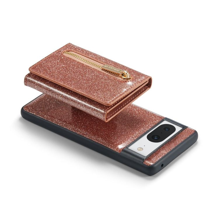 For Google Pixel 8 DG.MING M3 Series Glitter Powder Card Bag Leather Case(Rose Gold) - Google Cases by DG.MING | Online Shopping South Africa | PMC TechLife | Buy Now Pay Later Mobicred