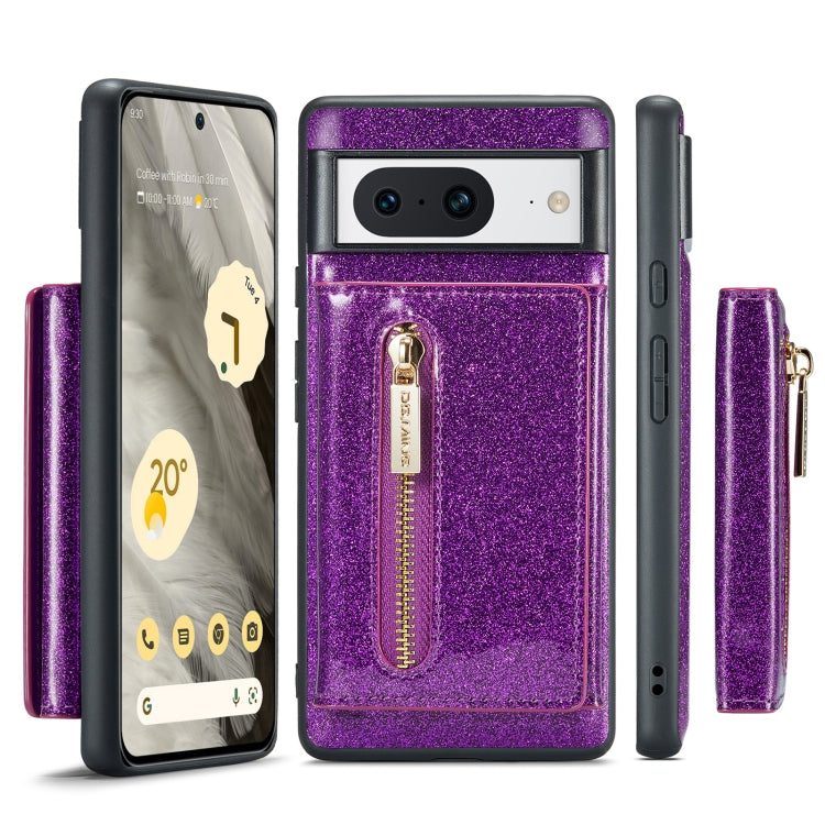 For Google Pixel 8 DG.MING M3 Series Glitter Powder Card Bag Leather Case(Dark Purple)