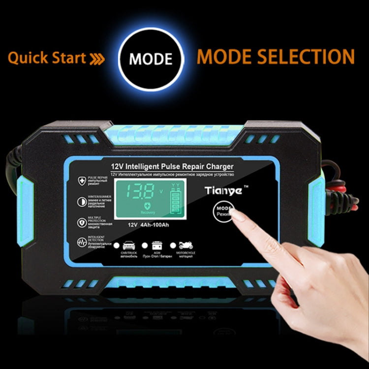 Motorcycle / Car Battery Smart Charger with LCD Creen, Plug Type:EU Plug(Blue)