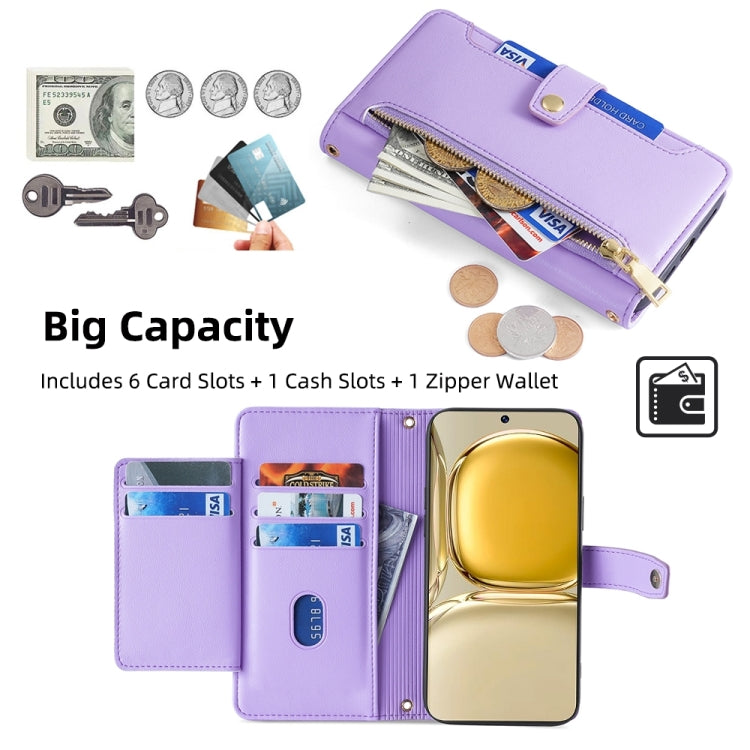 For Huawei P50 Sheep Texture Cross-body Zipper Wallet Leather Phone Case(Purple)