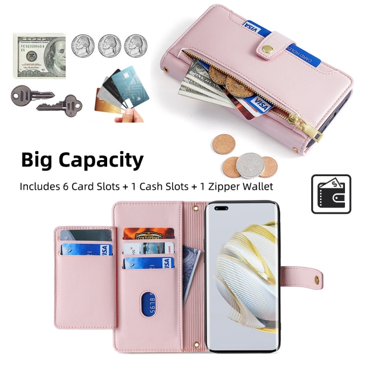 For Huawei Nova 10 Pro Sheep Texture Cross-body Zipper Wallet Leather Phone Case(Pink)