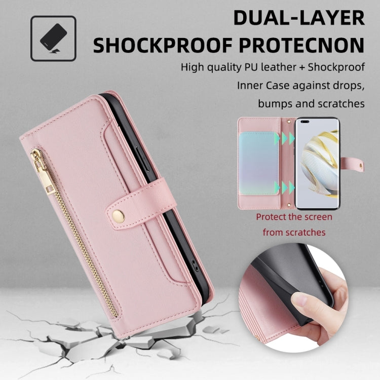 For Huawei Nova 10 Pro Sheep Texture Cross-body Zipper Wallet Leather Phone Case(Pink)