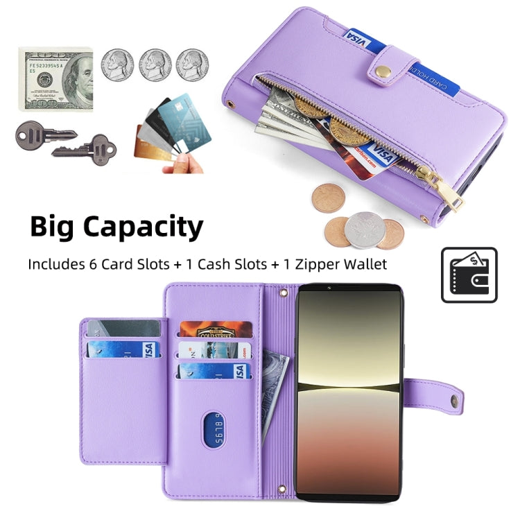 For Sony Xperia 5 IV Sheep Texture Cross-body Zipper Wallet Leather Phone Case(Purple)