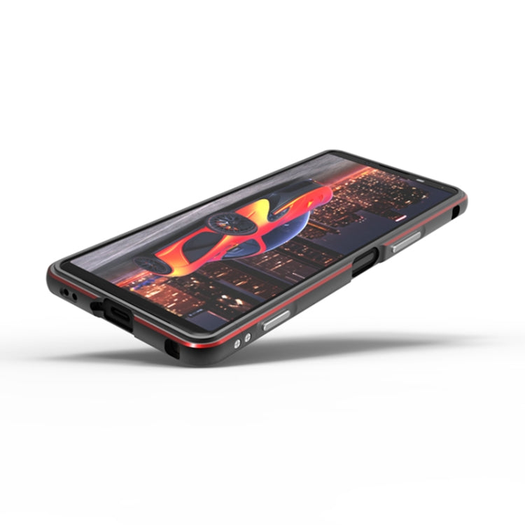 For Sony Xperia 5 ��� Aurora Series Lens Protector + Metal Frame Phone Case(Black+Purple)