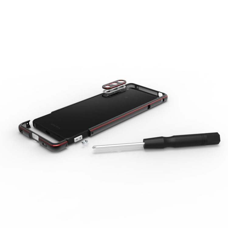 For Sony Xperia 5 ��� Aurora Series Lens Protector + Metal Frame Phone Case(Black+Purple)