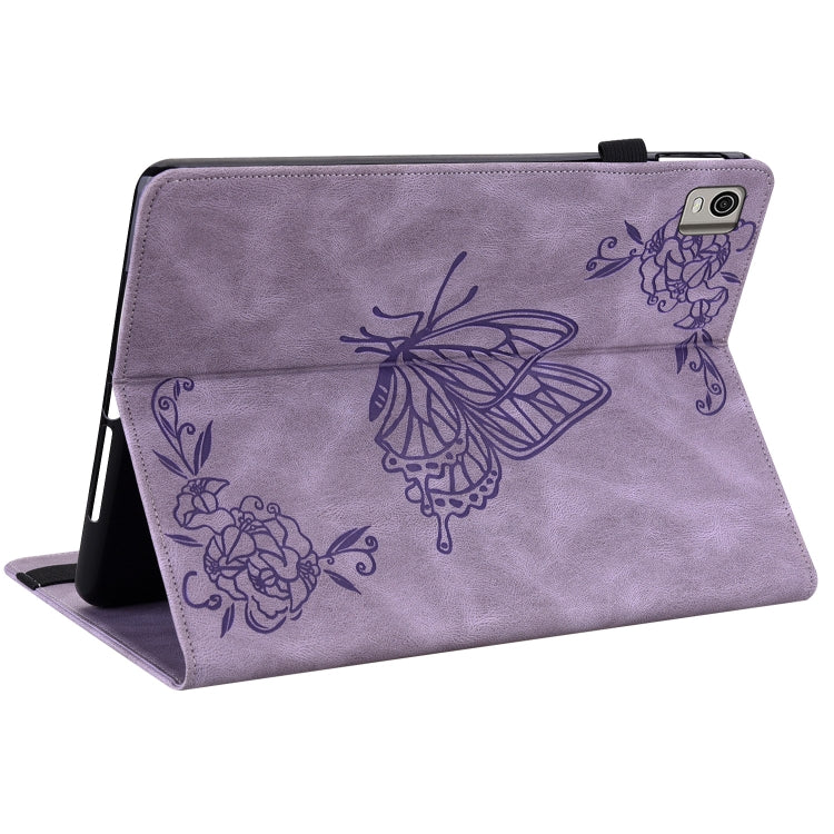 For Nokia T21 Butterfly Flower Embossed Leather Tablet Case(Purple) - Nokia by PMC TechLife | Online Shopping South Africa | PMC TechLife | Buy Now Pay Later Mobicred