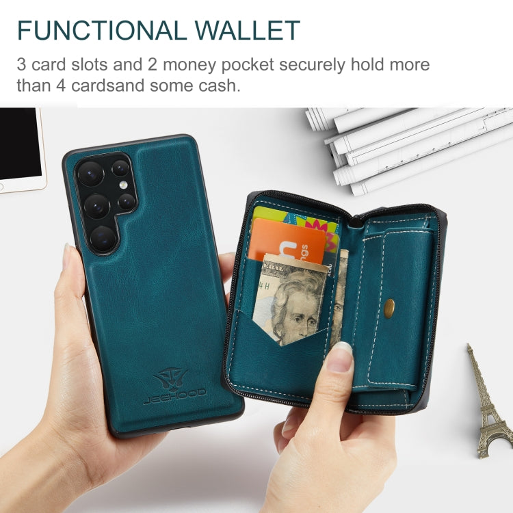 For Samsung Galaxy S24 Ultra 5G JEEHOOD Magnetic Zipper Horizontal Flip Leather Phone Case(Blue)
