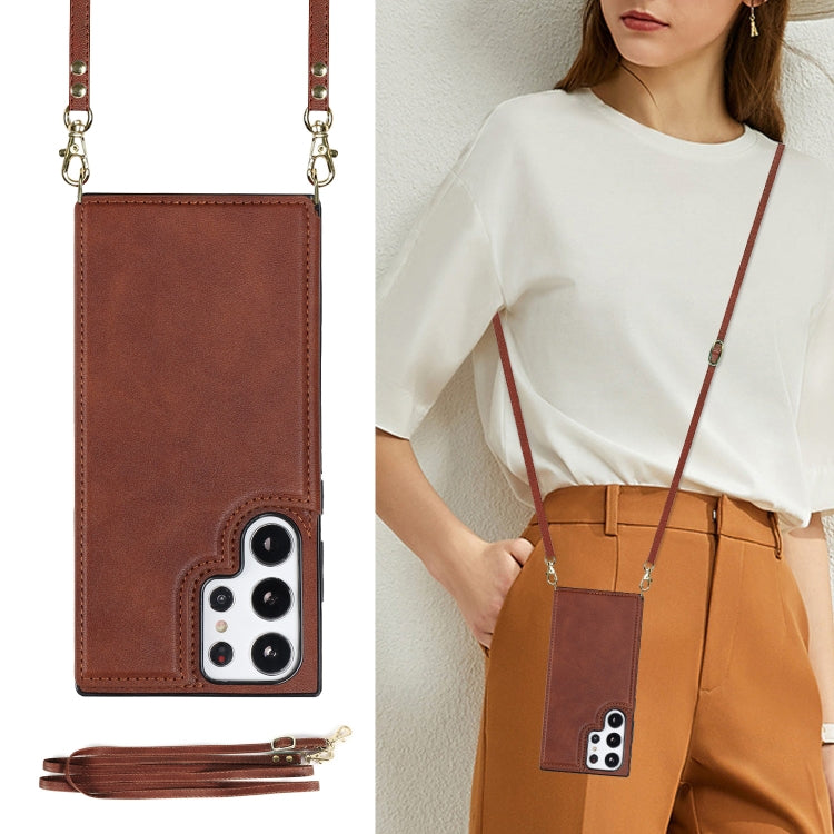 For Samsung Galaxy S23 Ultra 5G Cross-body Square Double Buckle Flip Card Bag TPU+PU Case(Brown) - Galaxy S23 Ultra 5G Cases by PMC TechLife | Online Shopping South Africa | PMC TechLife